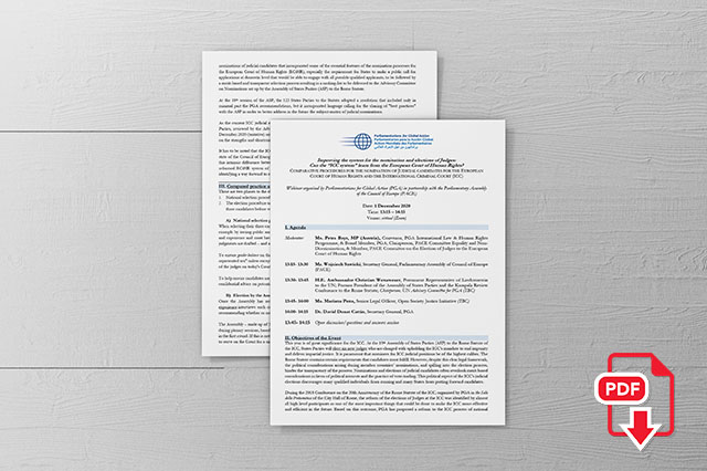 Agenda for Webinar organised by Parliamentarians for Global Action (PGA) in partnership with the Parliamentary Assembly
of the Council of Europe (PACE)