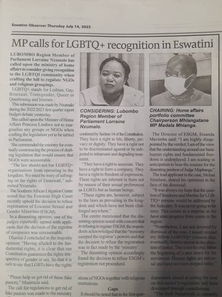 hon nxumalo mp eswatini article 2