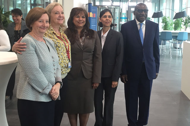 From left to right: ICC President Judge Silvia Fernandez, ICC Judge Sylvia Steiner, El Salvador’s Ambassador to Netherlands Aída Luz Santos de Escobar, ICC Judge Olga Carbuccia and Assembly of States Parties’ President Minister Siddiki Kaba (Senegal)