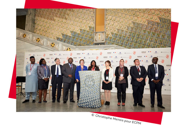 Hon. Kasthuri Patto delivering the final declaration on behalf of parliamentarians during the Closing Ceremony (picture by Christophe Meireis for ECPM)