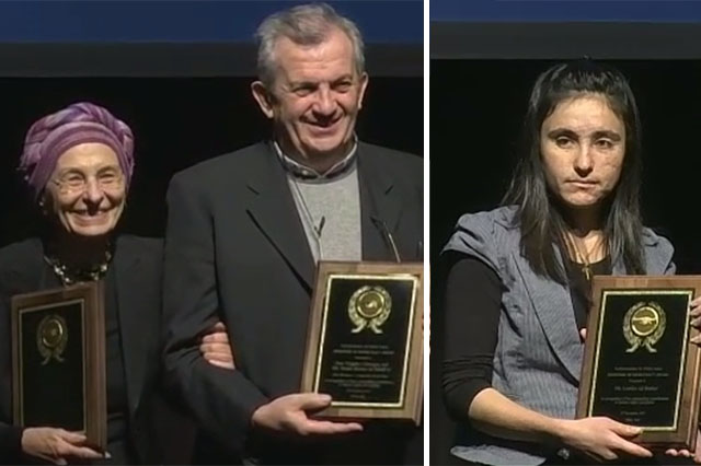 left: Ms. Emma Bonino and Don Virginio Colmegna, on behalf of ‘Ero Straniero – L’umanità che fa bene’. right: Ms. Lamiya Aji Bashar, A voice for Yazidi victims of genocide and mass atrocities.