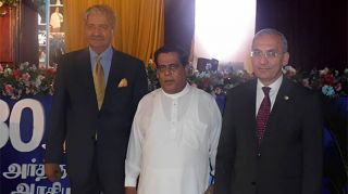 Hon. Naveep Qamar, MP (Pakistan), Hon. Nimal Siripala de Silva, MP (Sri Lanka) and Hon. Yusuf Ziya İrbeç at The Bandaranaike Memorial International Conference Hall in Colombo, Sri Lanka.