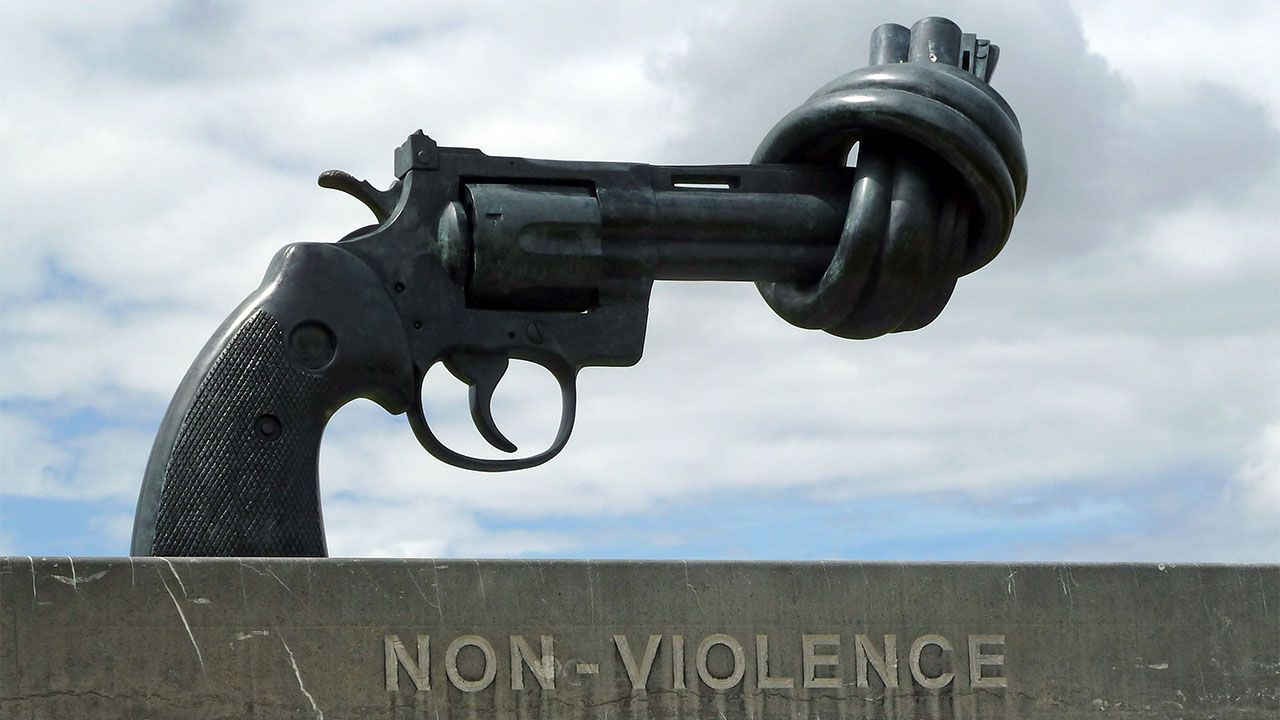 "Non-Violence", also known as "The Knotted Gun", sculpture at the United Nations headquarters in New York City