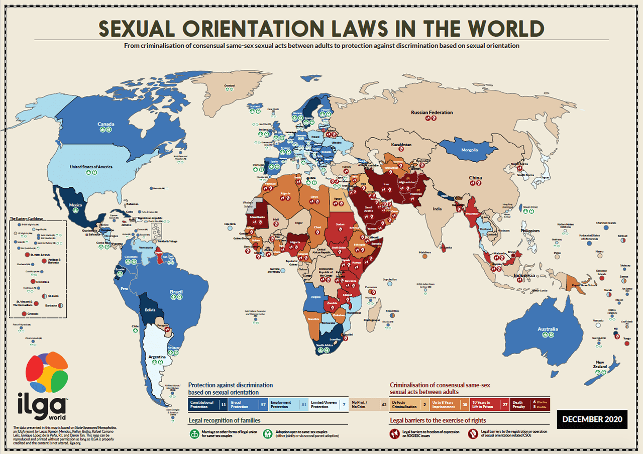 ILGA’s latest map on sexual orientation laws in the world
