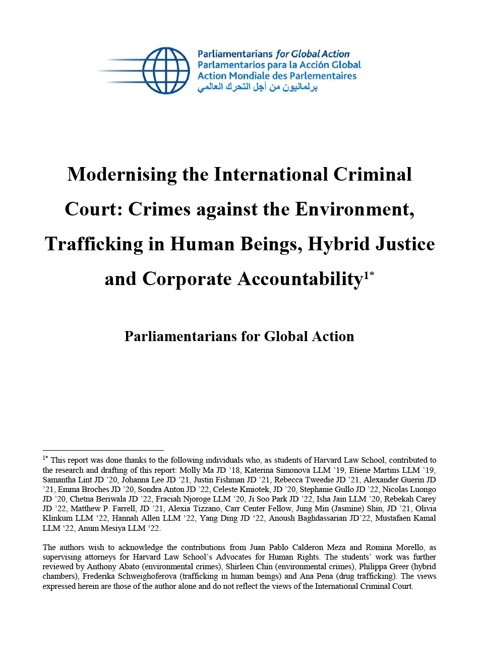 Modernizando la Corte Penal Internacional: Crímenes contra el Medio Ambiente, Trata de Seres Humanos, Justicia Híbrida y Responsabilidad de las Empresas