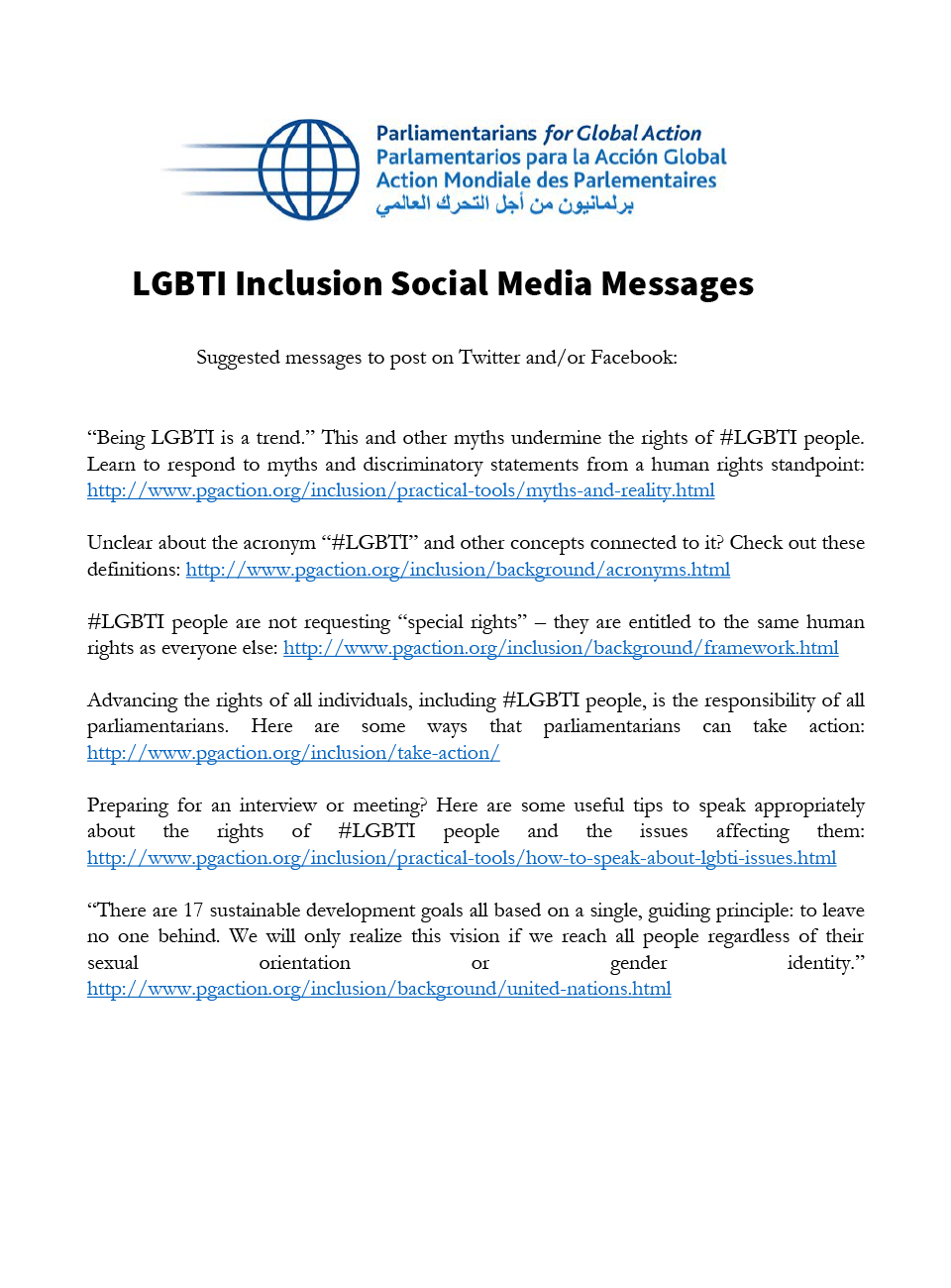 Messages sur les réseaux sociaux pour l’inclusion des personnes LGBTI